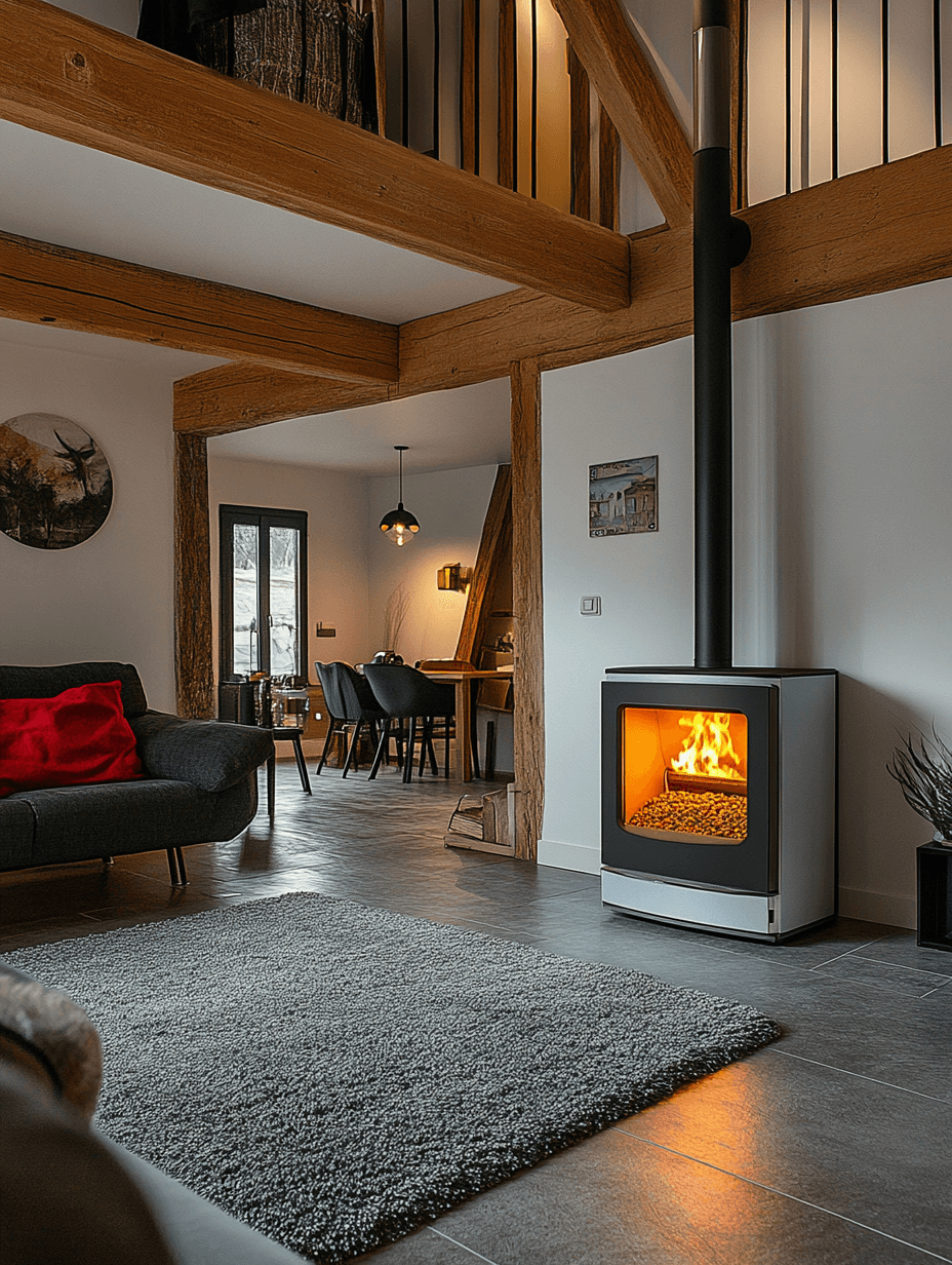 Poêle à granulés dans une maison moderne pour un chauffage optimal.