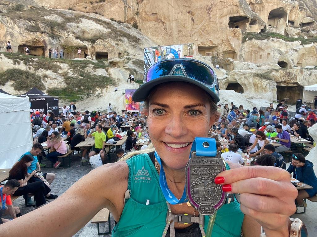 Vicky Hulley at end of Salomon Cappadocia Ultra Trail