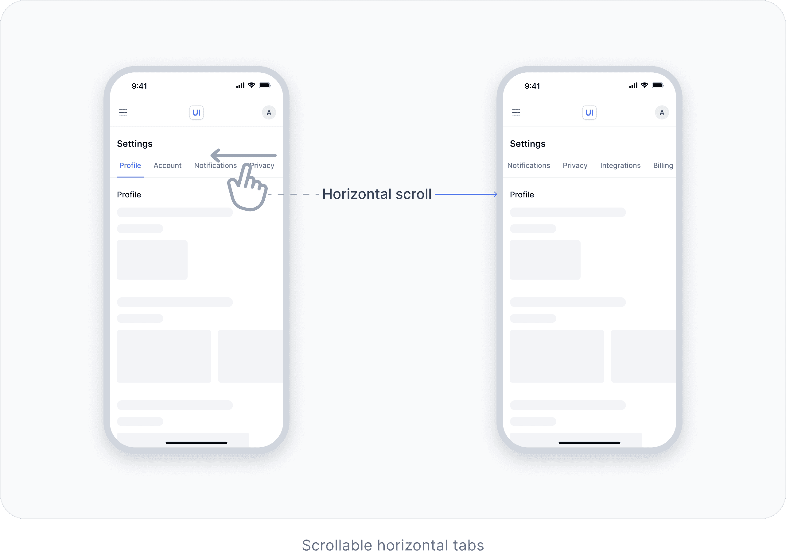 Scrolling horizontal tabs on mobile