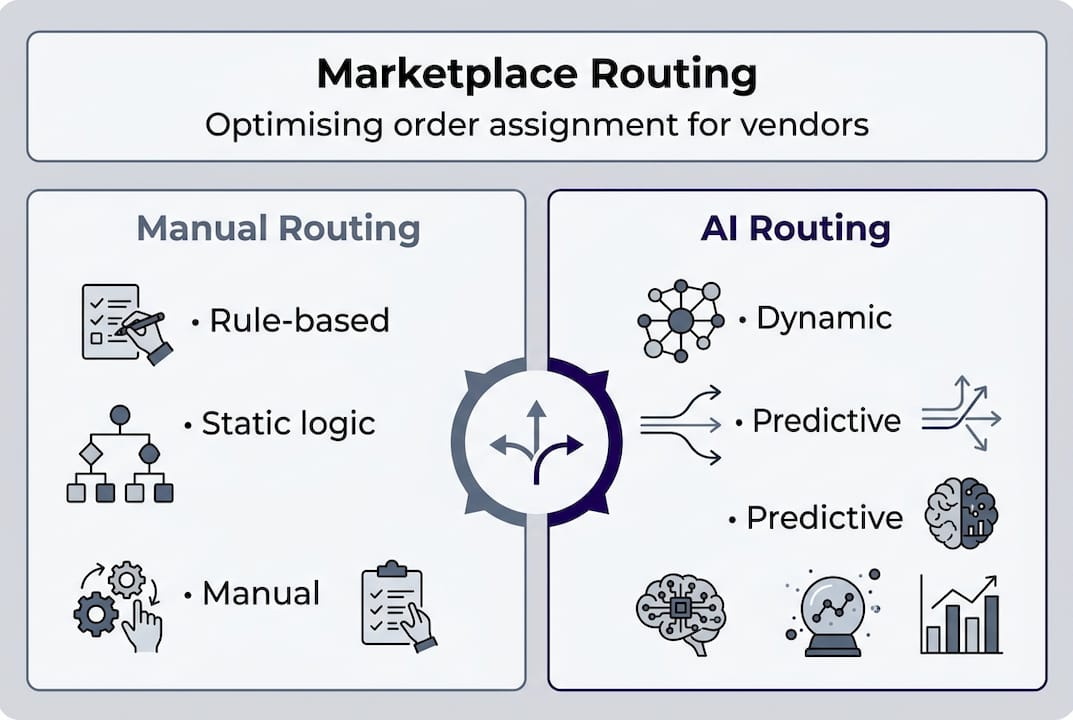 Infographic comparing manual and AI order routing