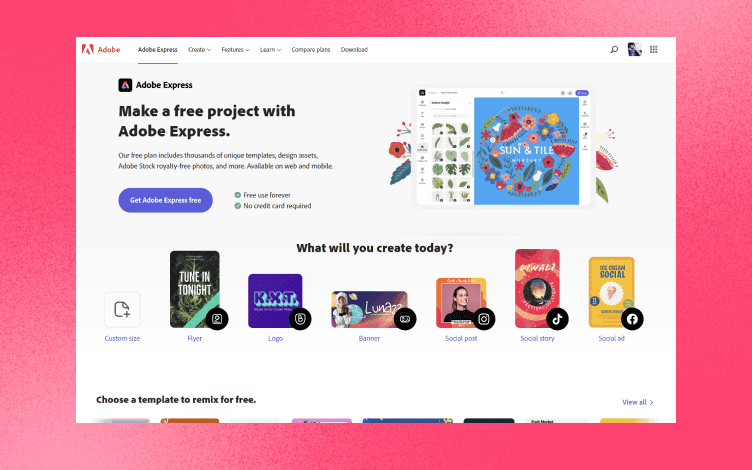 Adobe Express Homepage