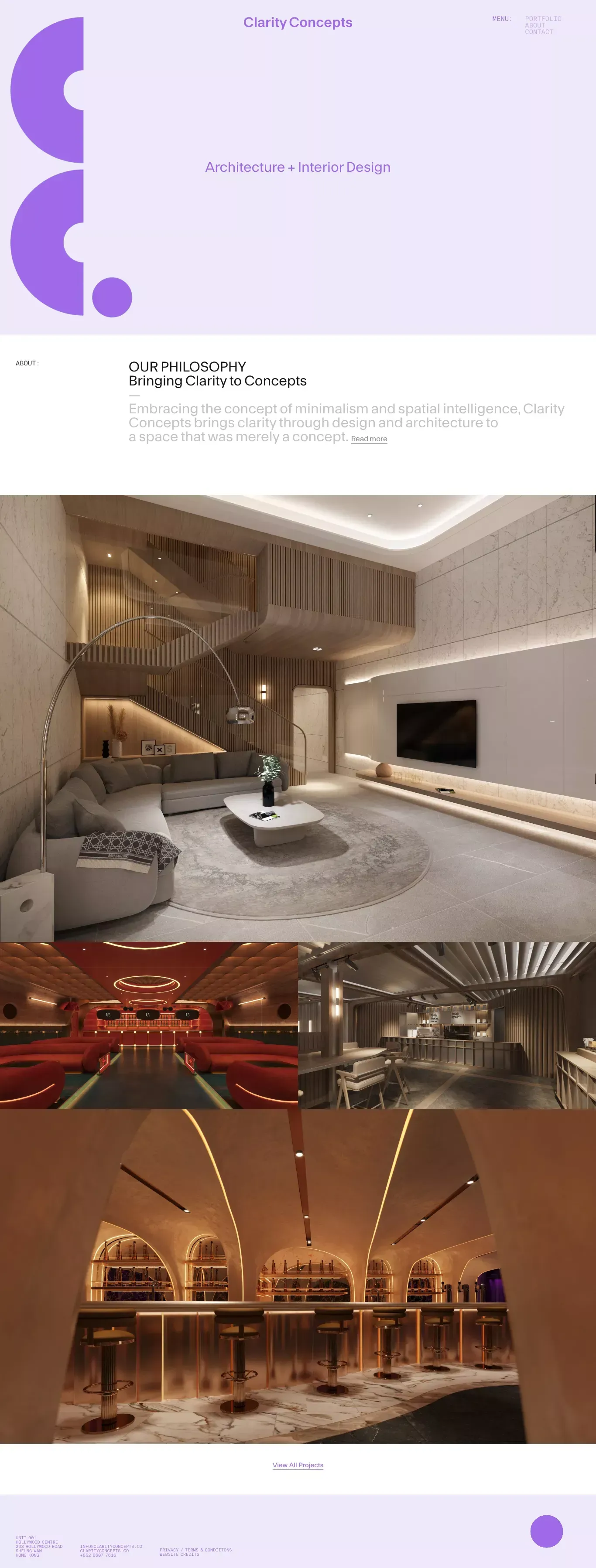 Clarity Concepts portfolio page screenshot showcasing Architecture and Design design