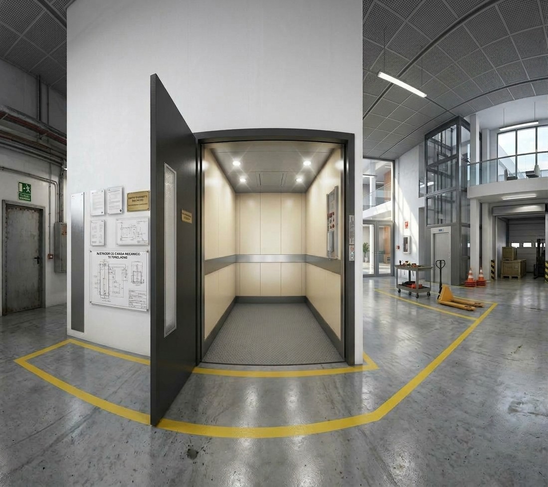Montacargas (ascensor de carga) con puerta de corredera (imagen referencial)