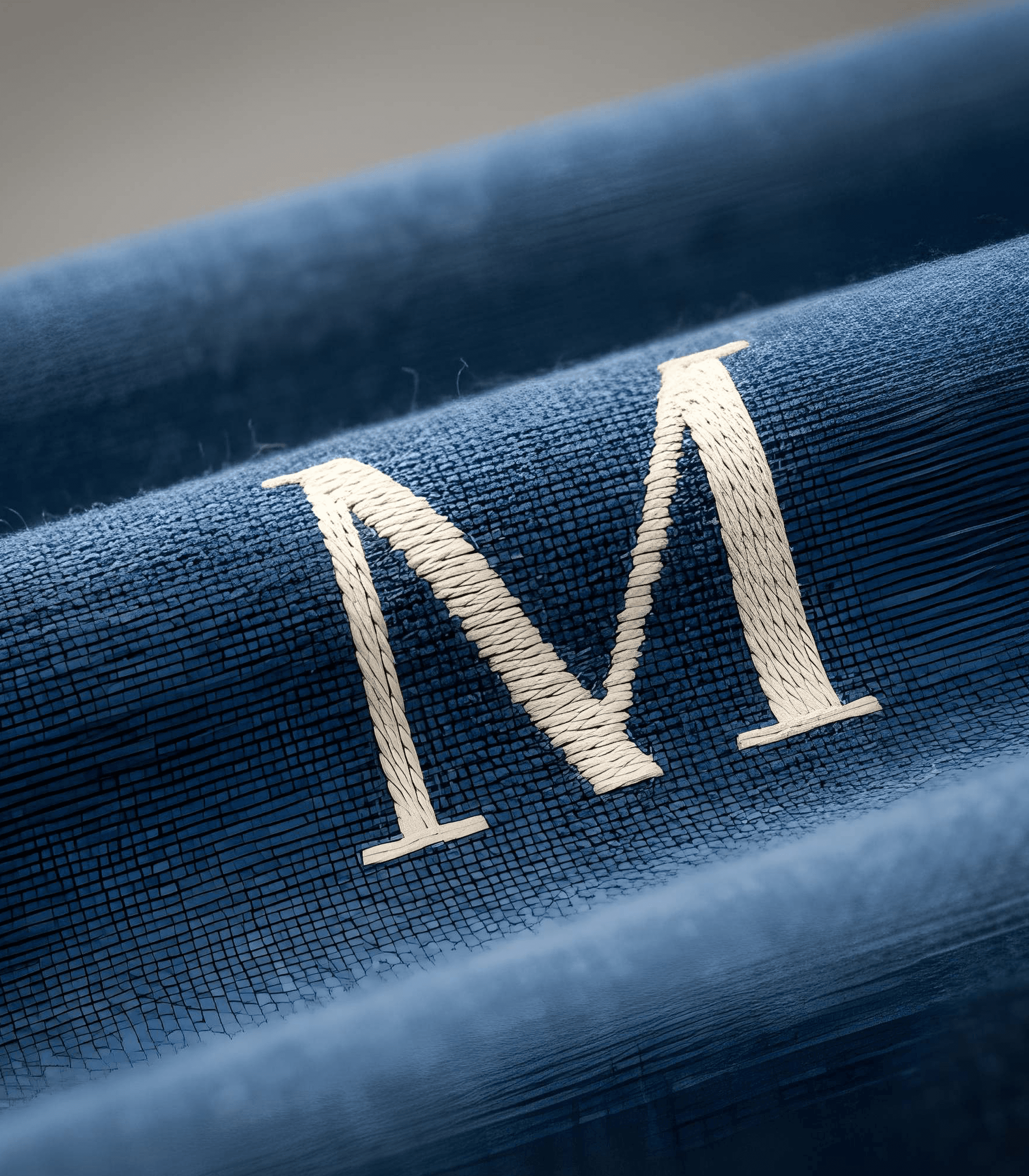 Detailed view of Loomara logo woven directly into blue fabric, demonstrating seamless brand integration in custom textiles.