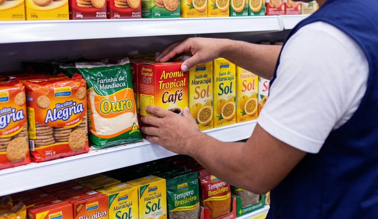 Close nas mãos aplicando planograma