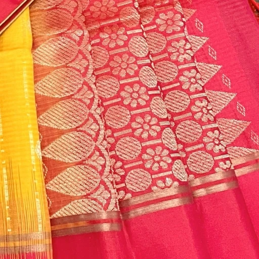 Gold Yellow Silk Saree With Zari Stripes