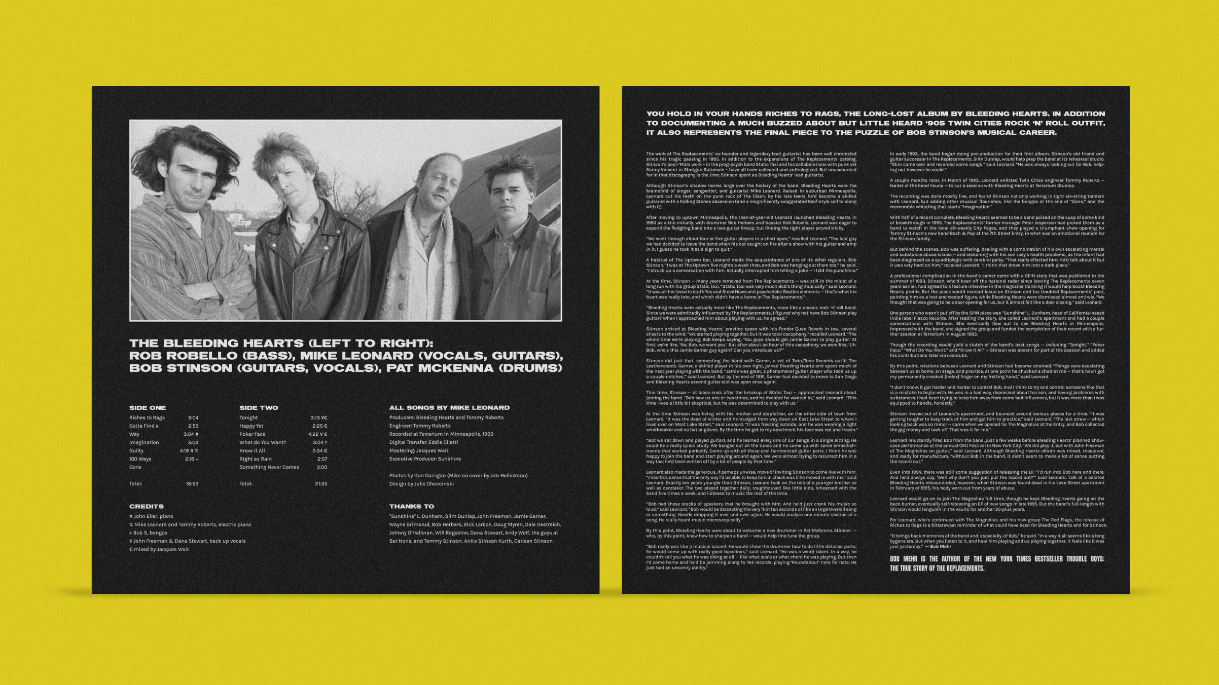 Bleeding Hearts "Riches to Rags" LP Insert Design