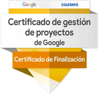Insignia oficial de Google que certifica la finalización del Programa Especializado en Gestión de Proyectos (Project Management).