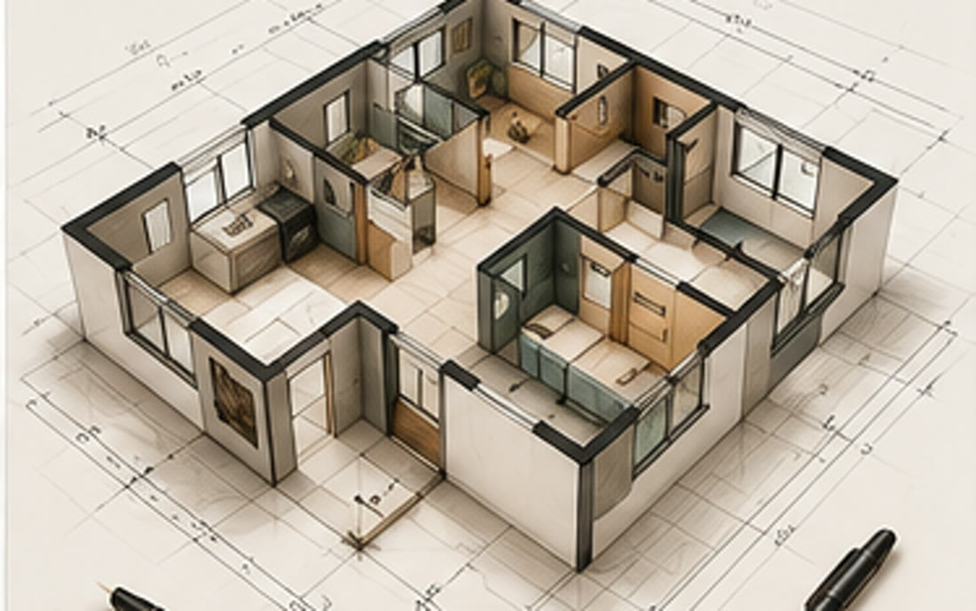 Axonometric floor plan of an apartment layout
