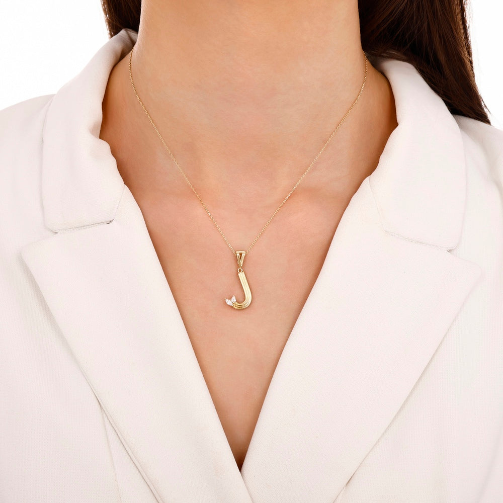 Zarif 14 Ayar Altın J Harfi Şık Kolye Ucu