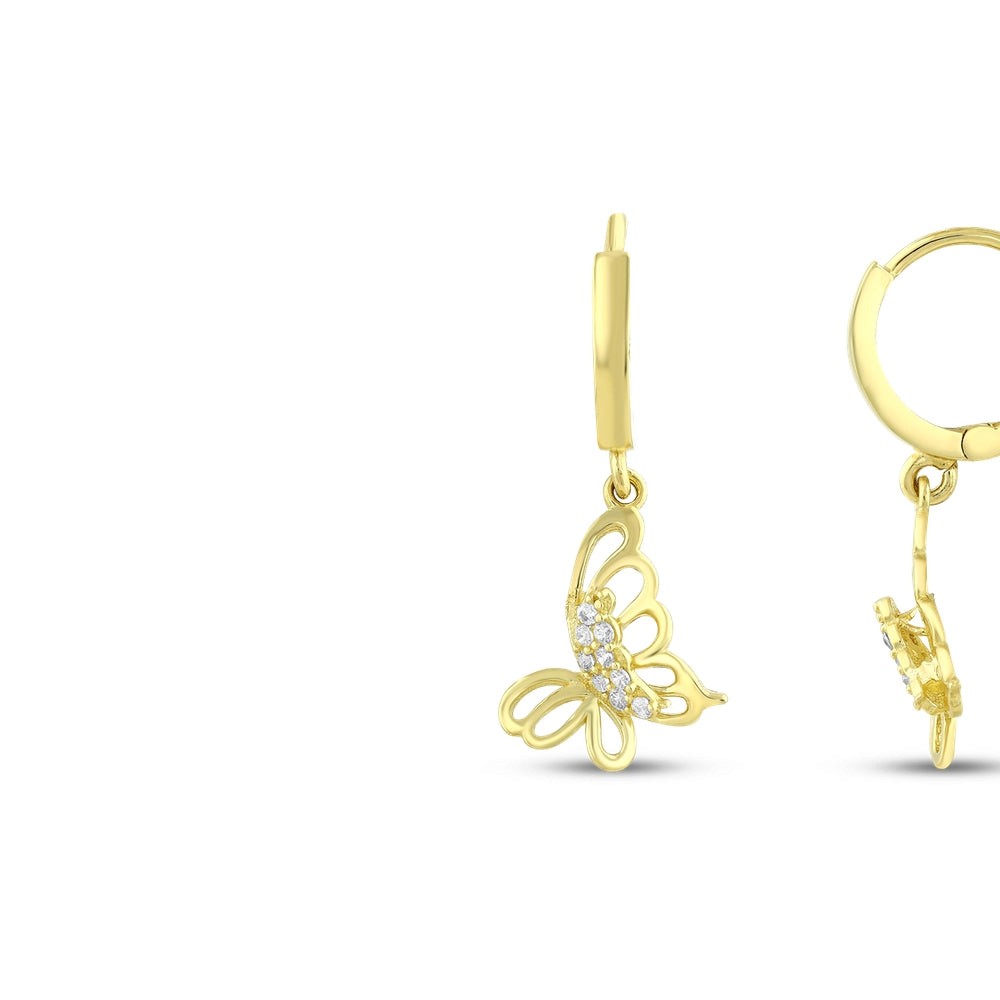 Assos Pırlanta 14 Ayar Altın Kelebek Tasarım Zarif Küpe