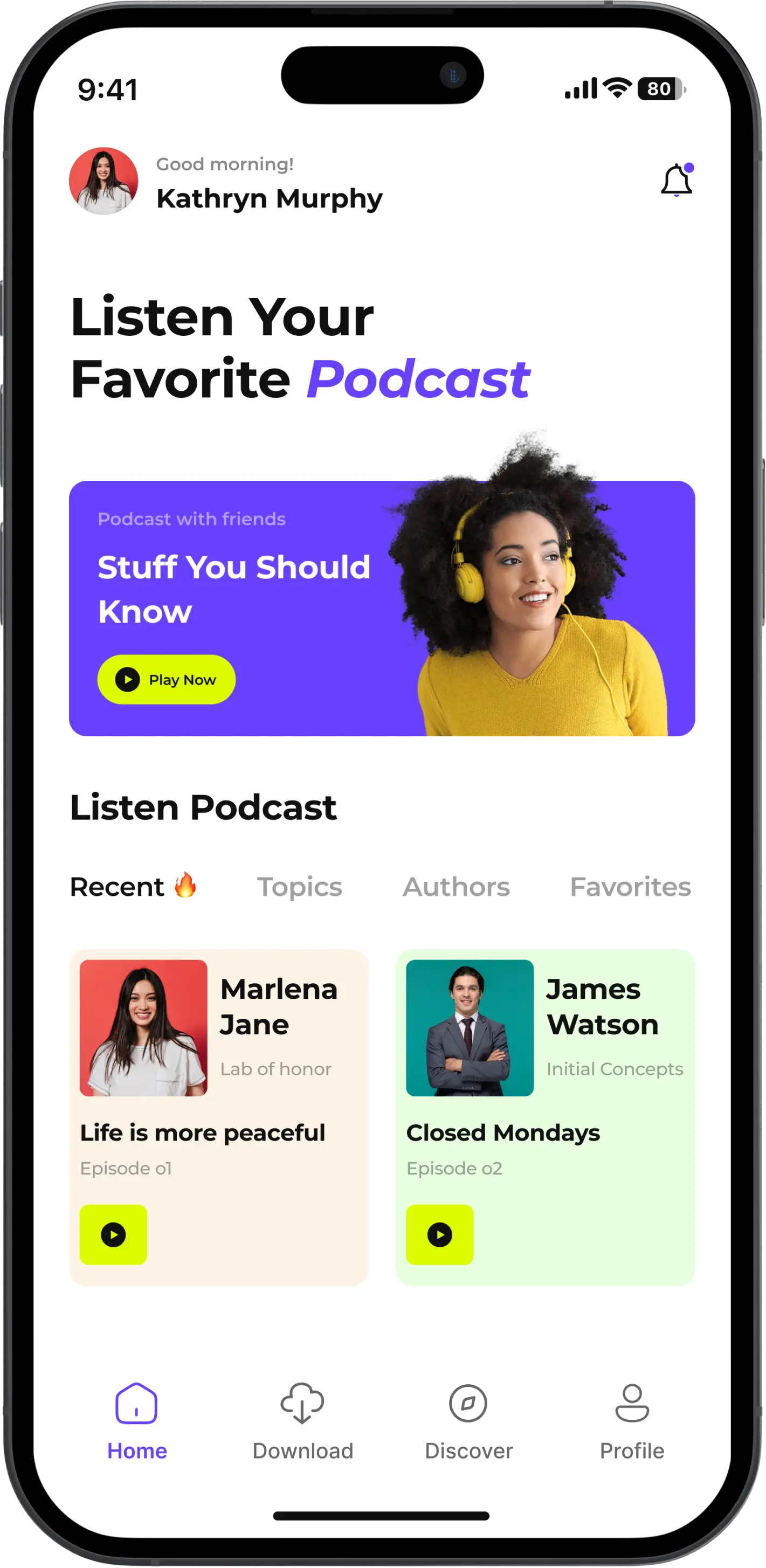 Podcast App Home screen