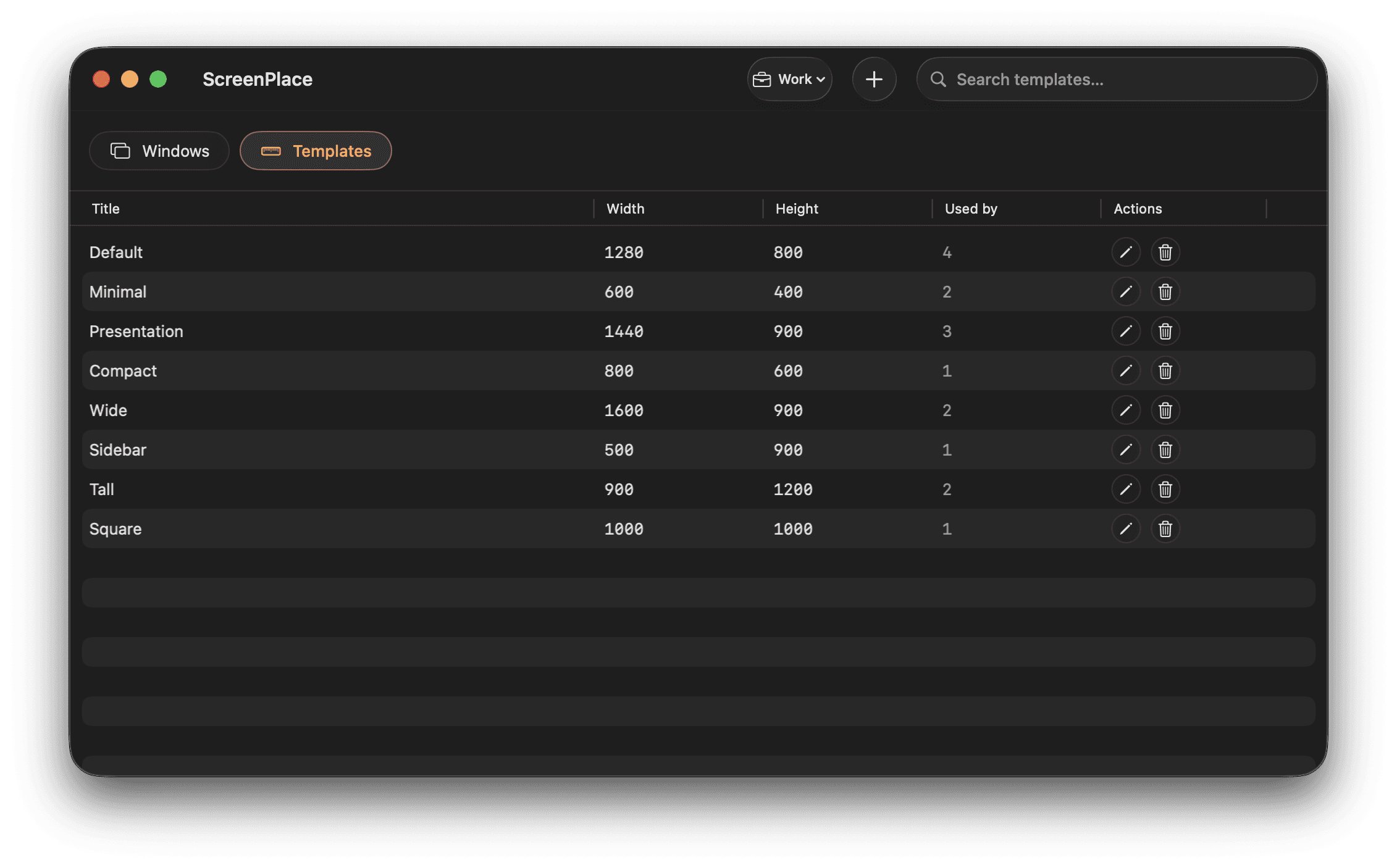 Templates in ScreenPlace app