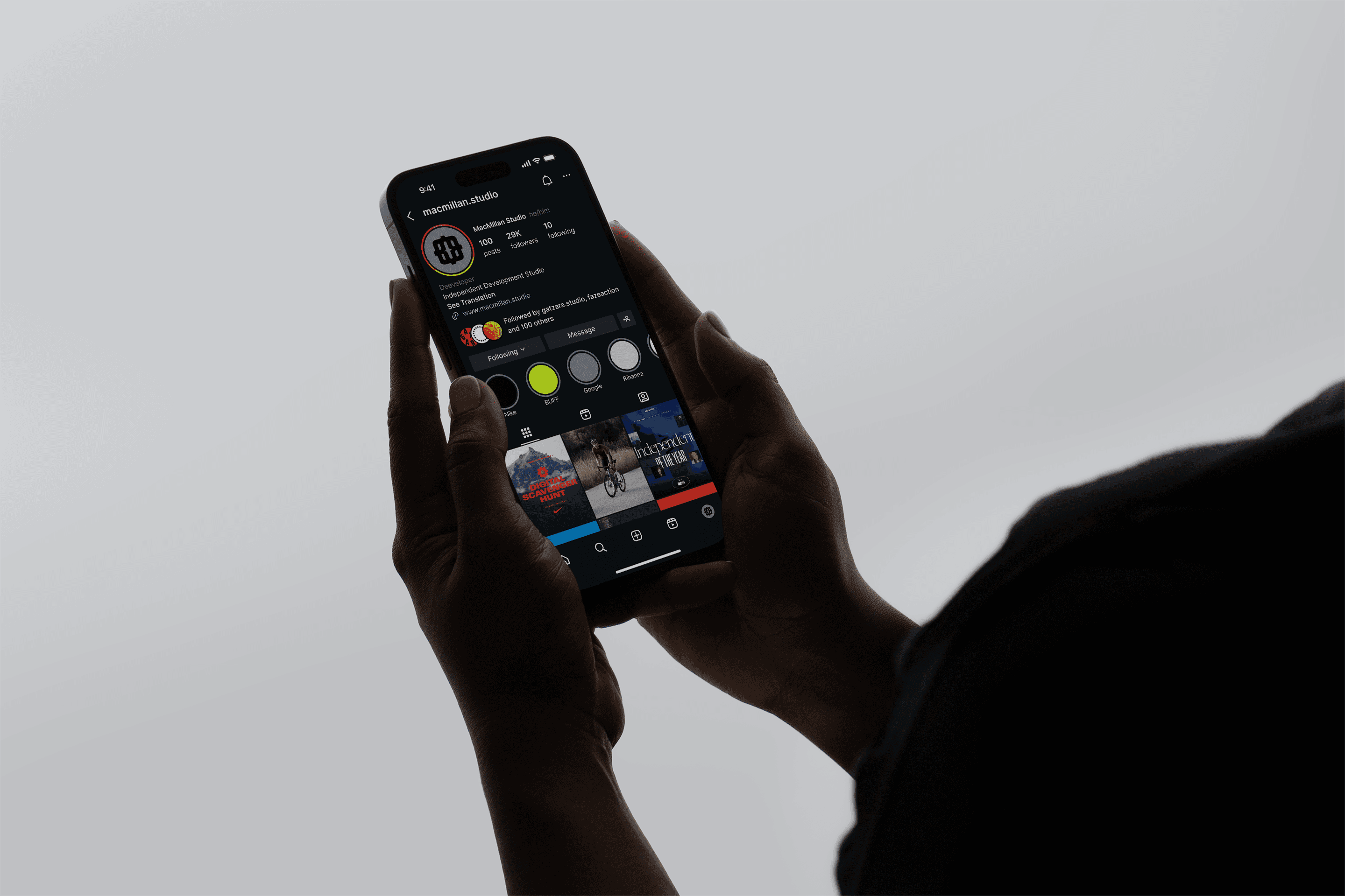 MacMillan Studio Instagram mobile.