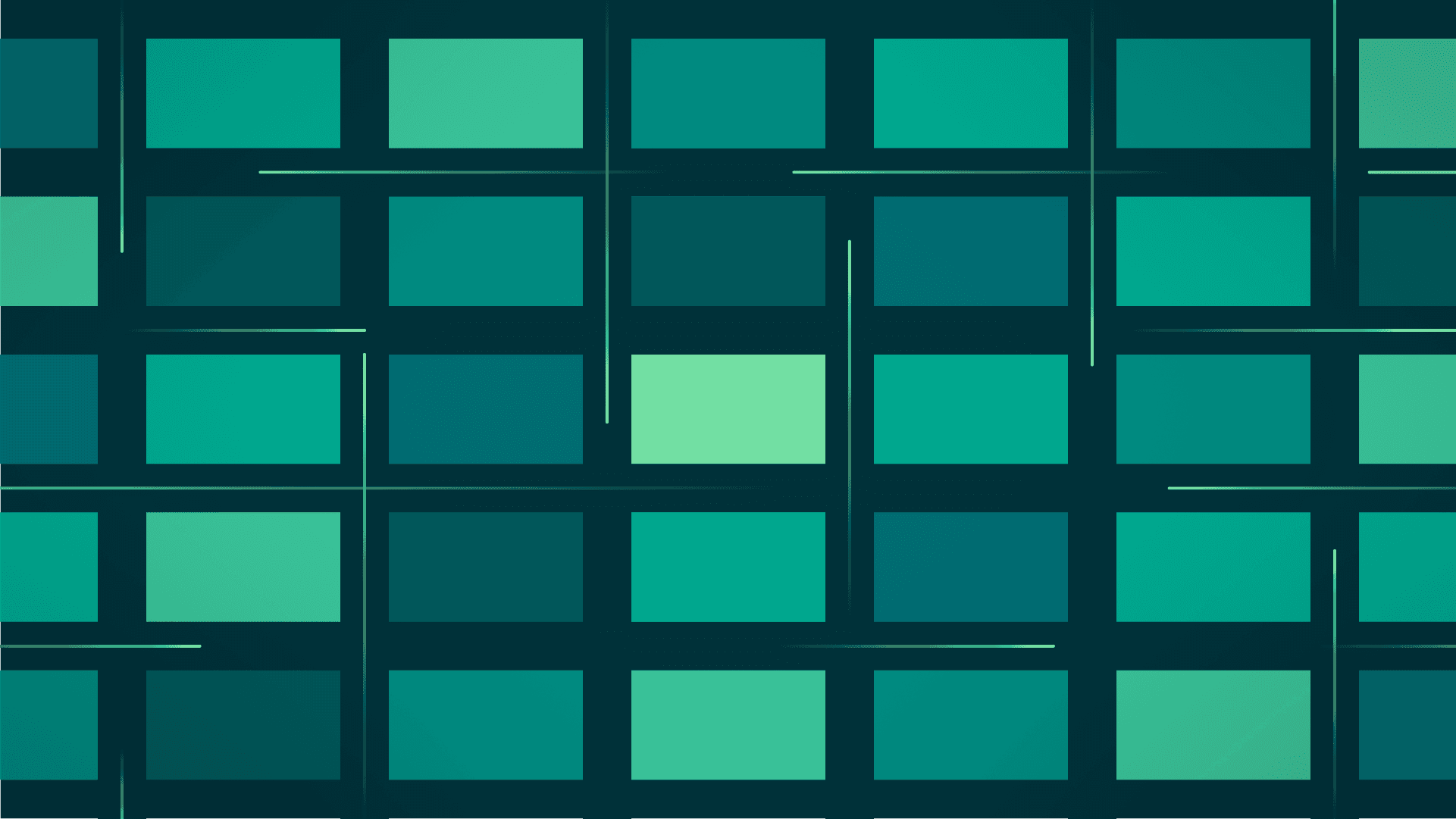 An array of different colored rectangles with lines passing between them.