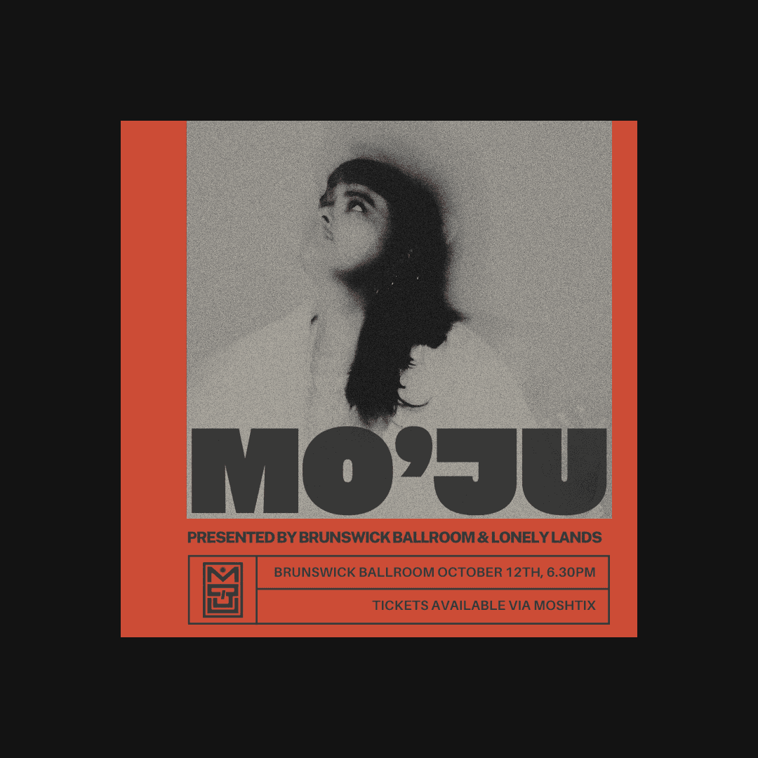 Vintage brutalist-inspired music event poster featuring bold, angular typography and a minimalist layout.