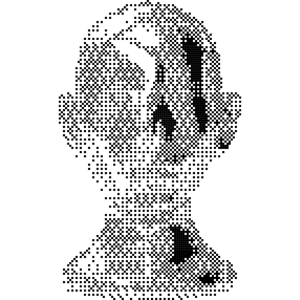 Bitmap-style illustration of a futuristic human head in profile, symbolizing intelligence, vision, and innovation in quantum technology venture capital.