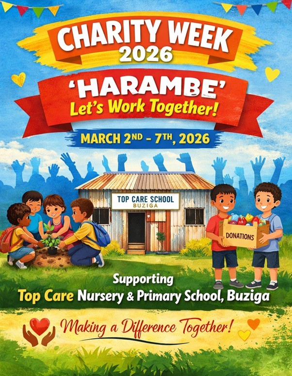 A school building stands against the backdrop of a clear sky