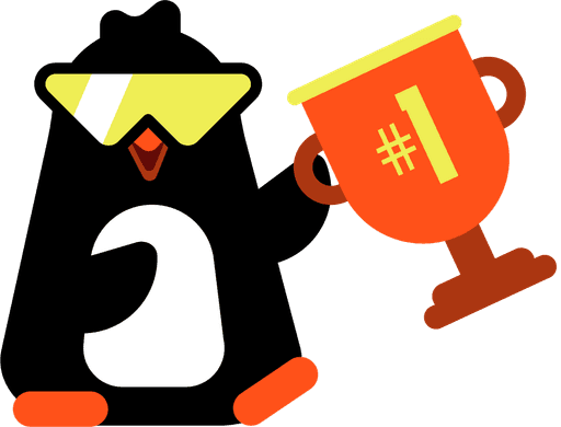 Illustration of penguin holding a prize - Pingui Clean