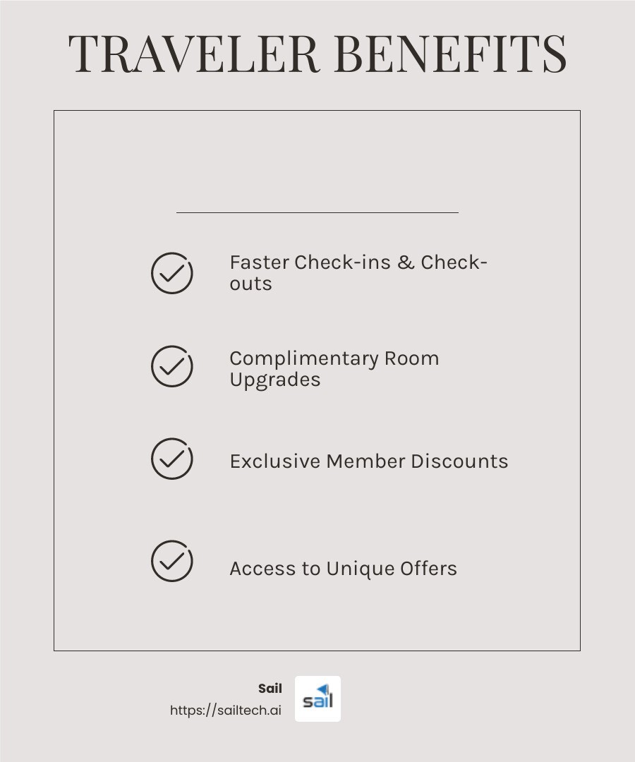 Frequent travelers benefit from loyalty programs - hotel guest loyalty programs infographic checklist-light-beige