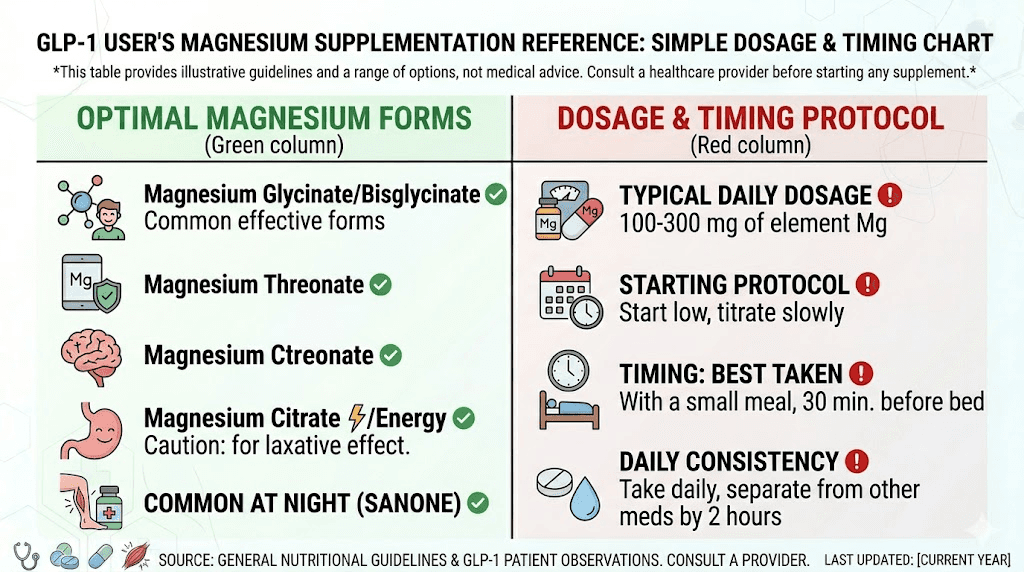 Magnesium supplement comparison chart for semaglutide users with dosages and forms