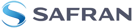 Logo de Safran, affichant un "S" stylisé en dégradé de bleu vif et le nom de l'entreprise en gris foncé, symbolisant un.