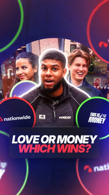 Daily Mail Money street interview with young adults discussing whether people value love or money more, featuring reactions from passers-by.