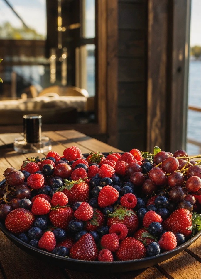 A plate of fresh, vibrant summer fruit.