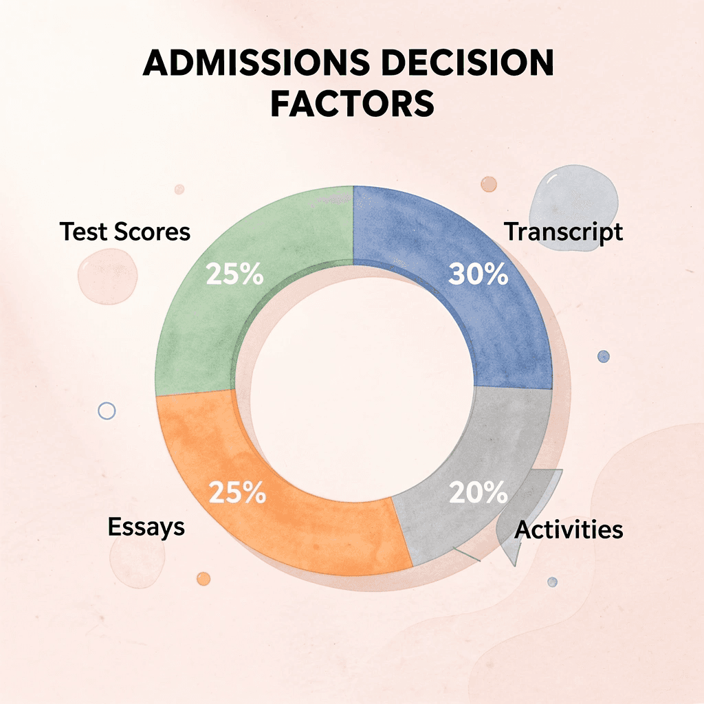  Donut chart showing breakdown of admissions decision factors