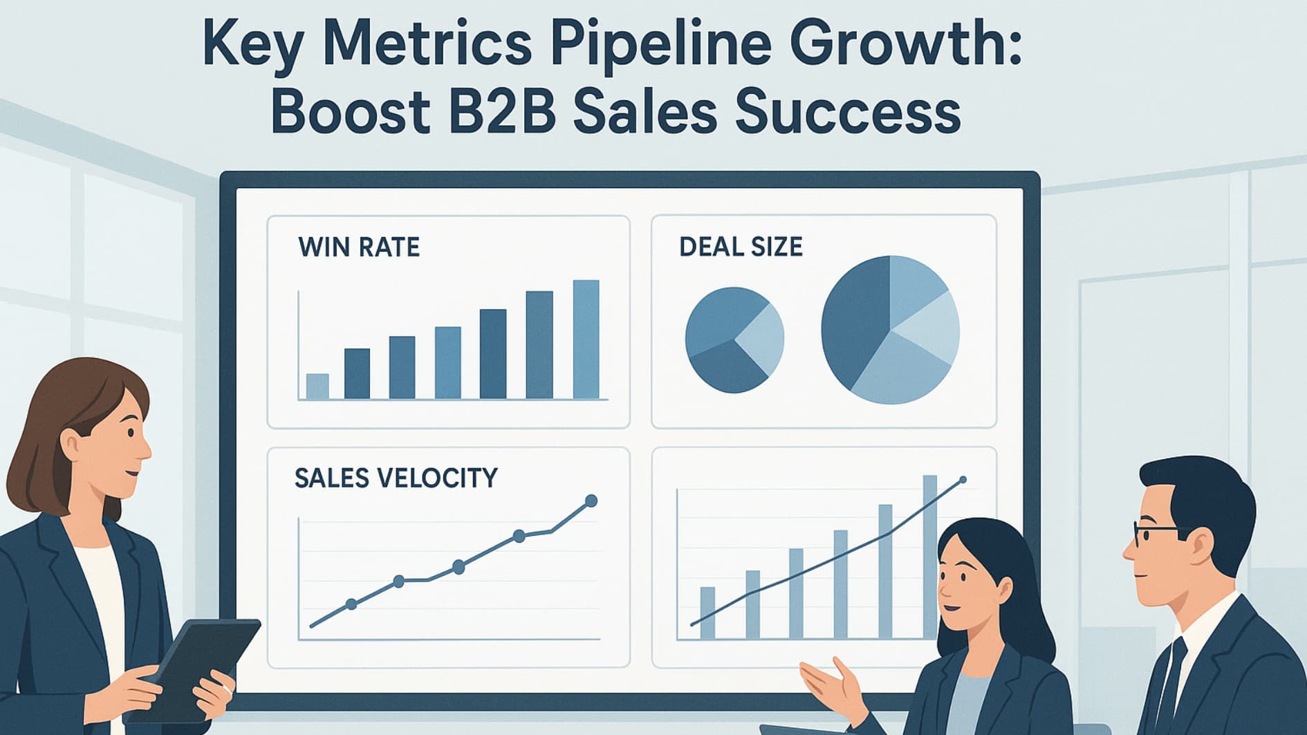 Sales team reviewing dashboard showing key metrics pipeline growth in real time.