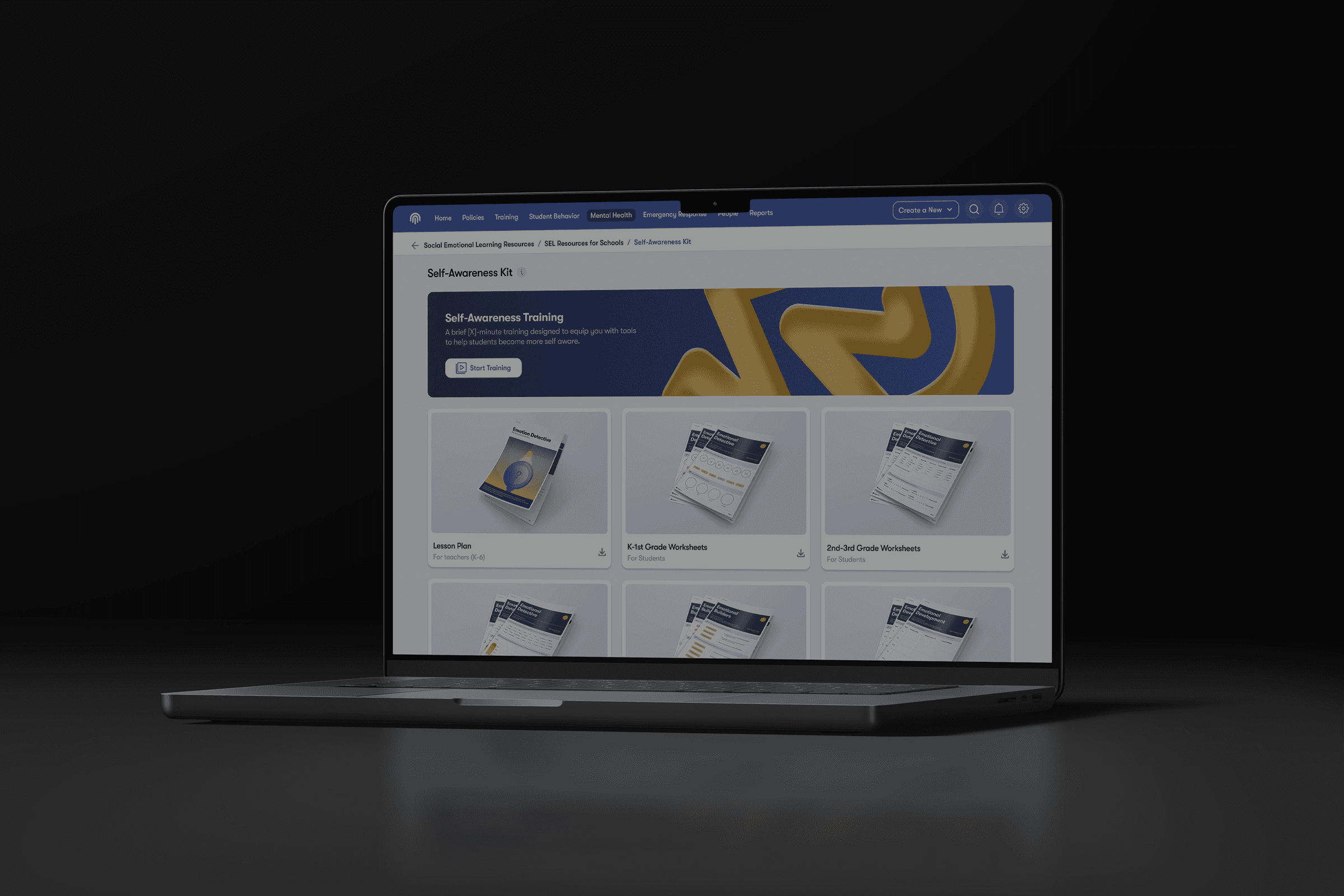 Image of a mockup of Impact Suite software dashboard. It shows the user the number of concerns and cases, it shows a concerns timeline, it lists the top students who need personal care, and it gives details into who has/has not compnleted safety trainings and policy acknowledgements.