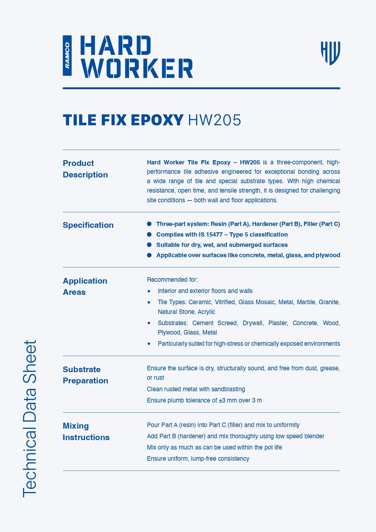 Hard Worker Tile Fix Epoxy Technical Data Sheet