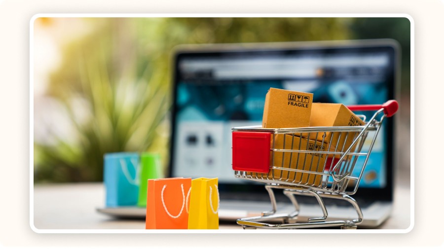 Mini shopping cart filled with packages
