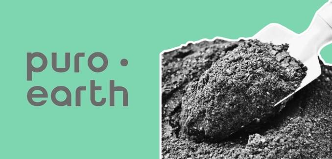puro earth logo en biochar met een kleine schep