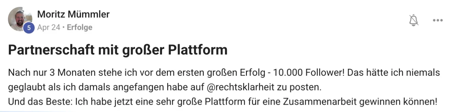 Erfolgsbericht KI Creator Akademie: Jurist Moritz erreicht 10.000 Follower und eine große Plattform-Kooperation