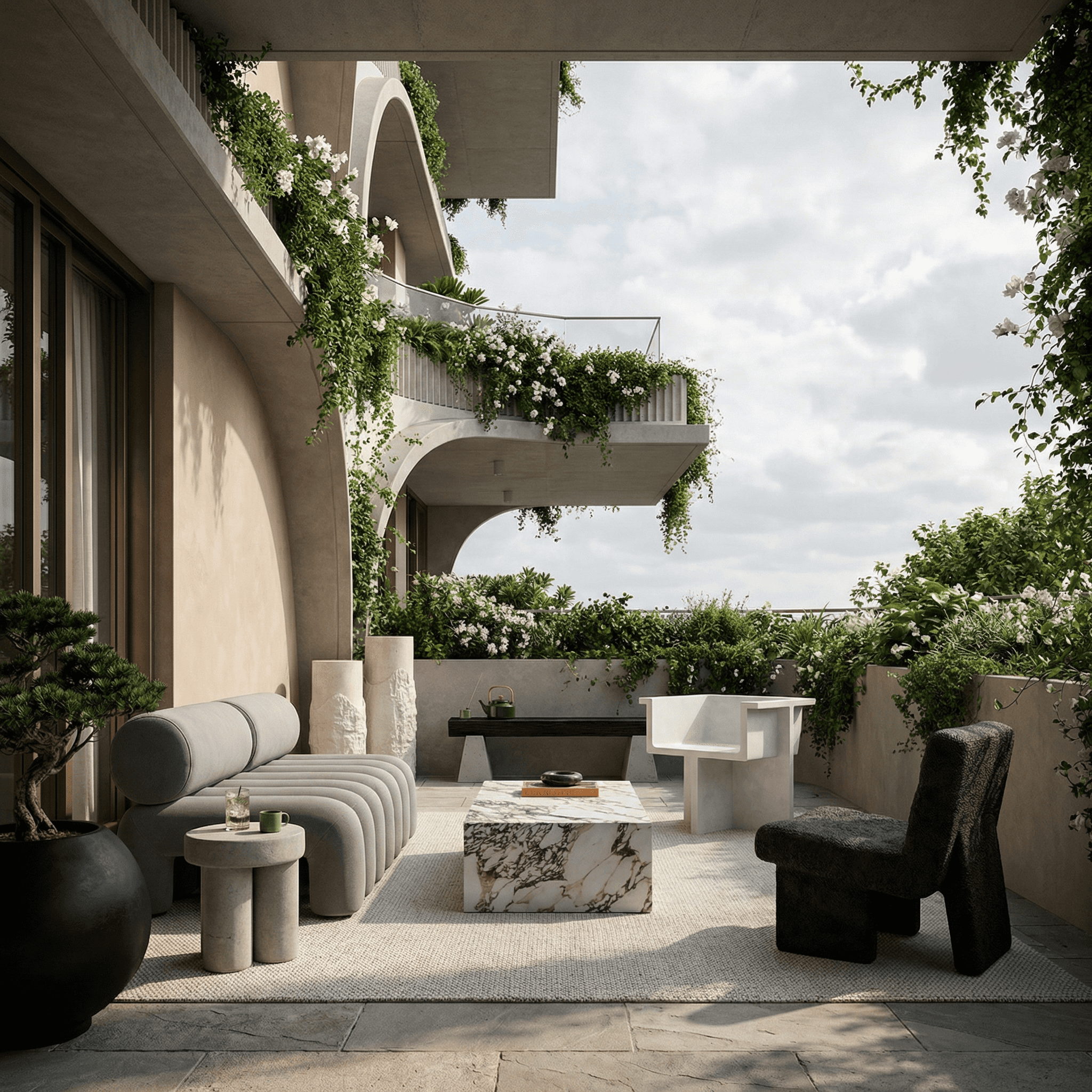 Dark brown wooden façade with detailed grain texture and layered vertical geometry.