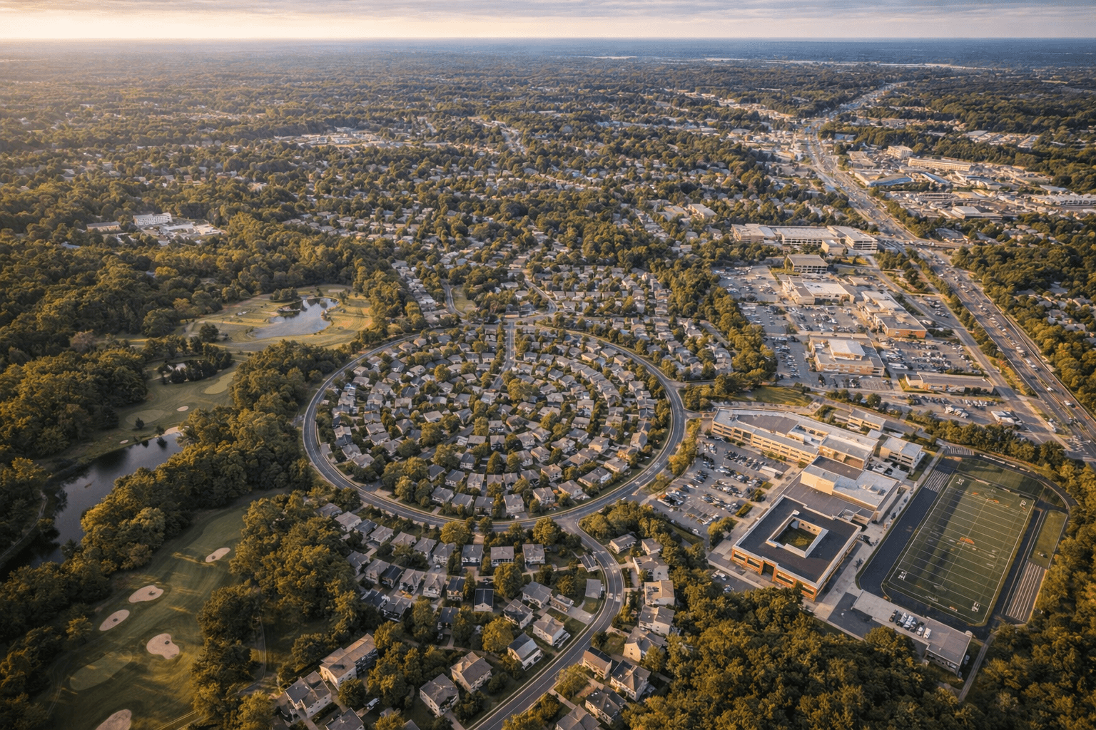 Drone view of properties near Crofton, MD