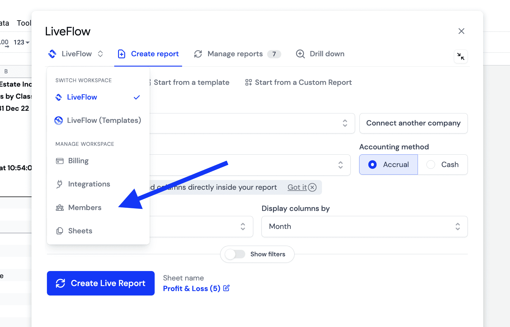Share LiveFlow report