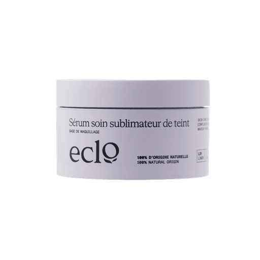 Eclo skin serum 'Soin Sublimateur de Teint' in a minimalist lilac VIVOMER jar. This showcases the material's ability to be beautifully color-matched for retail shelves while remaining entirely home-compostable.
