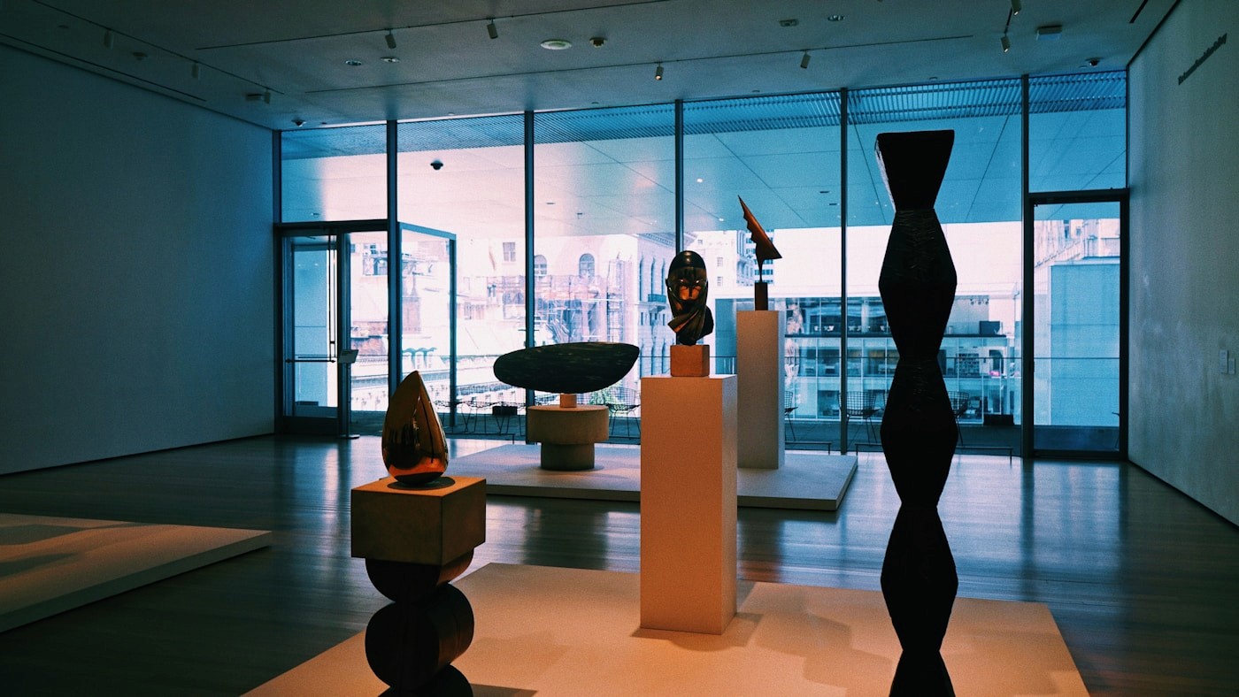 Sculptures in an exhibition room