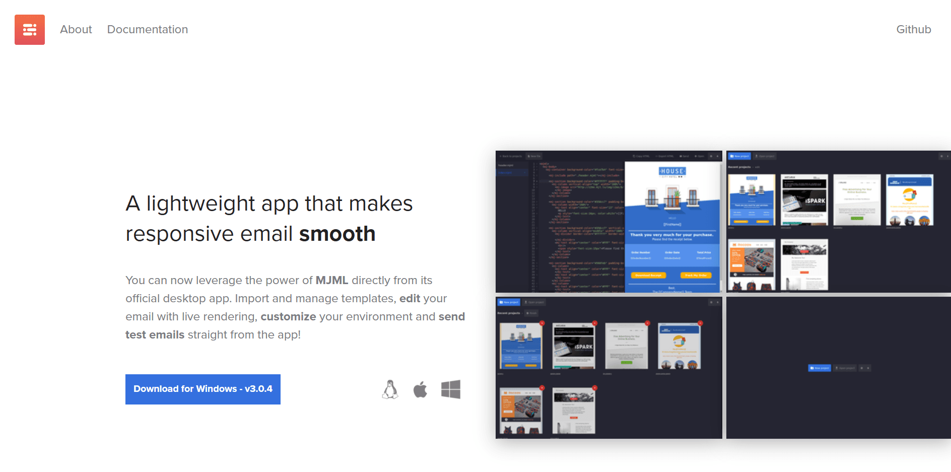 MJML website where the public can download the web 