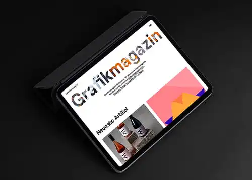 Design of visual identity and web interface for Grafikmagazin, a digital publication about graphic design.