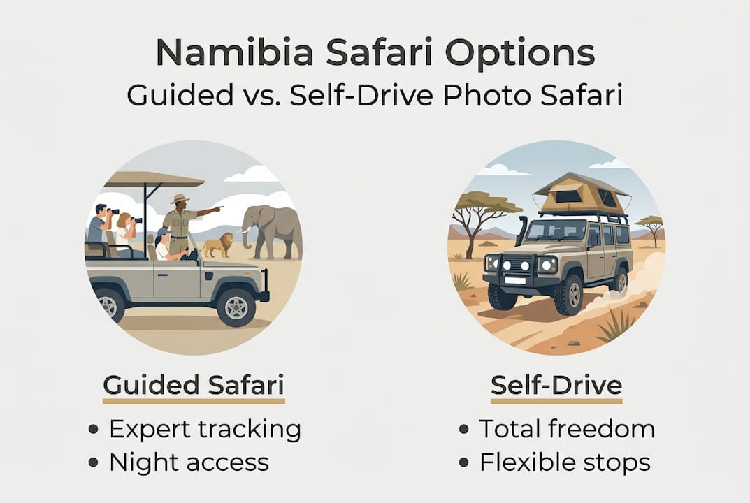 Infographic comparing safari types Namibia