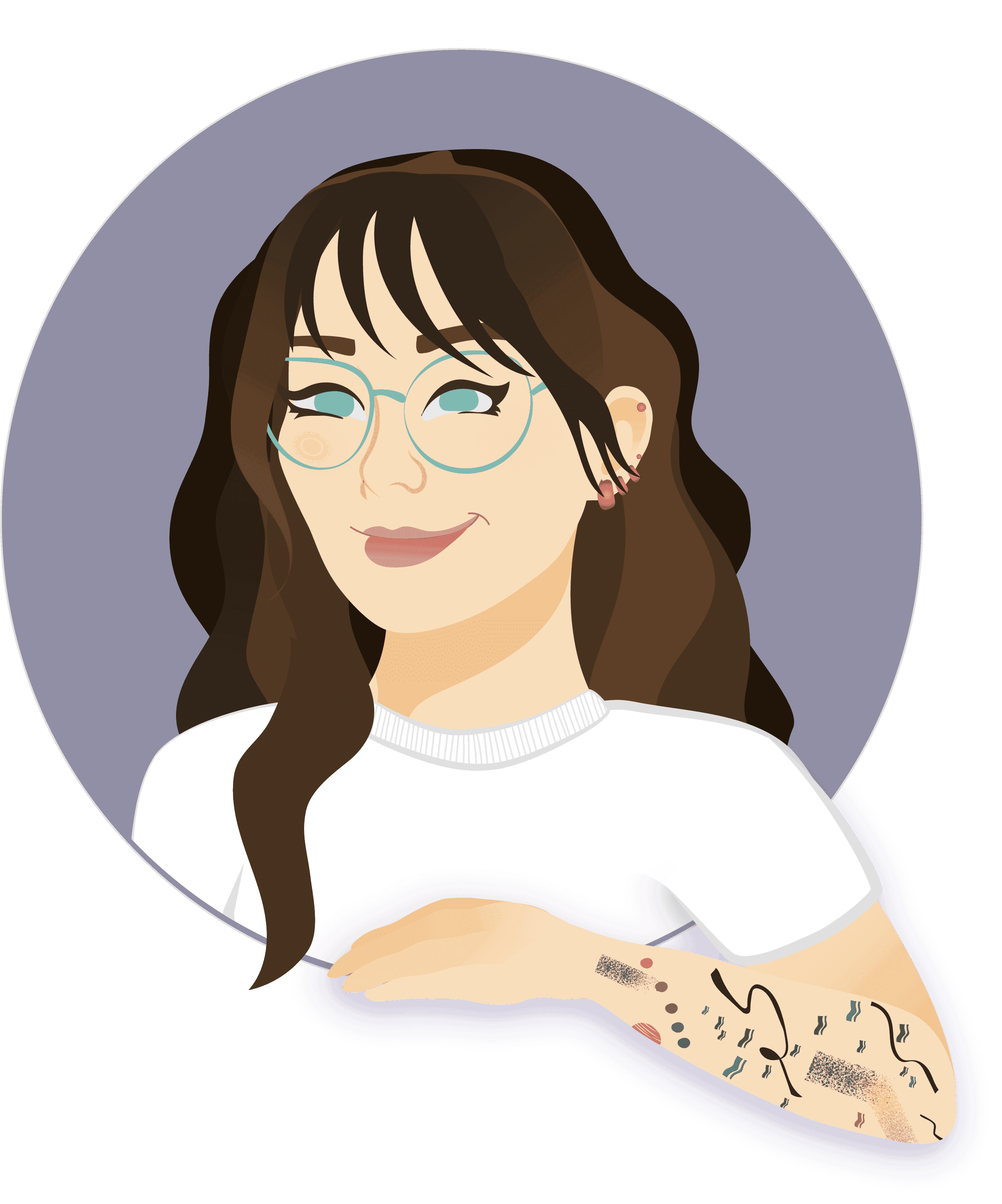 illustration of woman in white tshirt with arm tattoo 