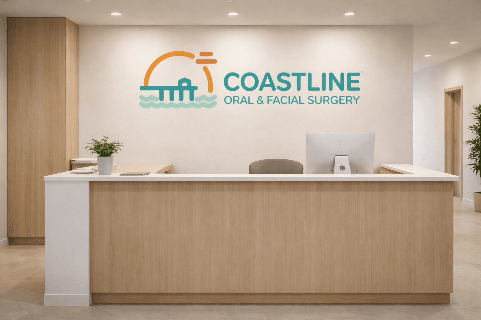 Modern medical practice reception area with clean branded interior design