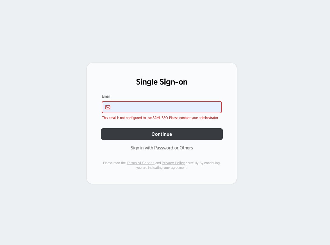 Single sign-on login prompt with error message