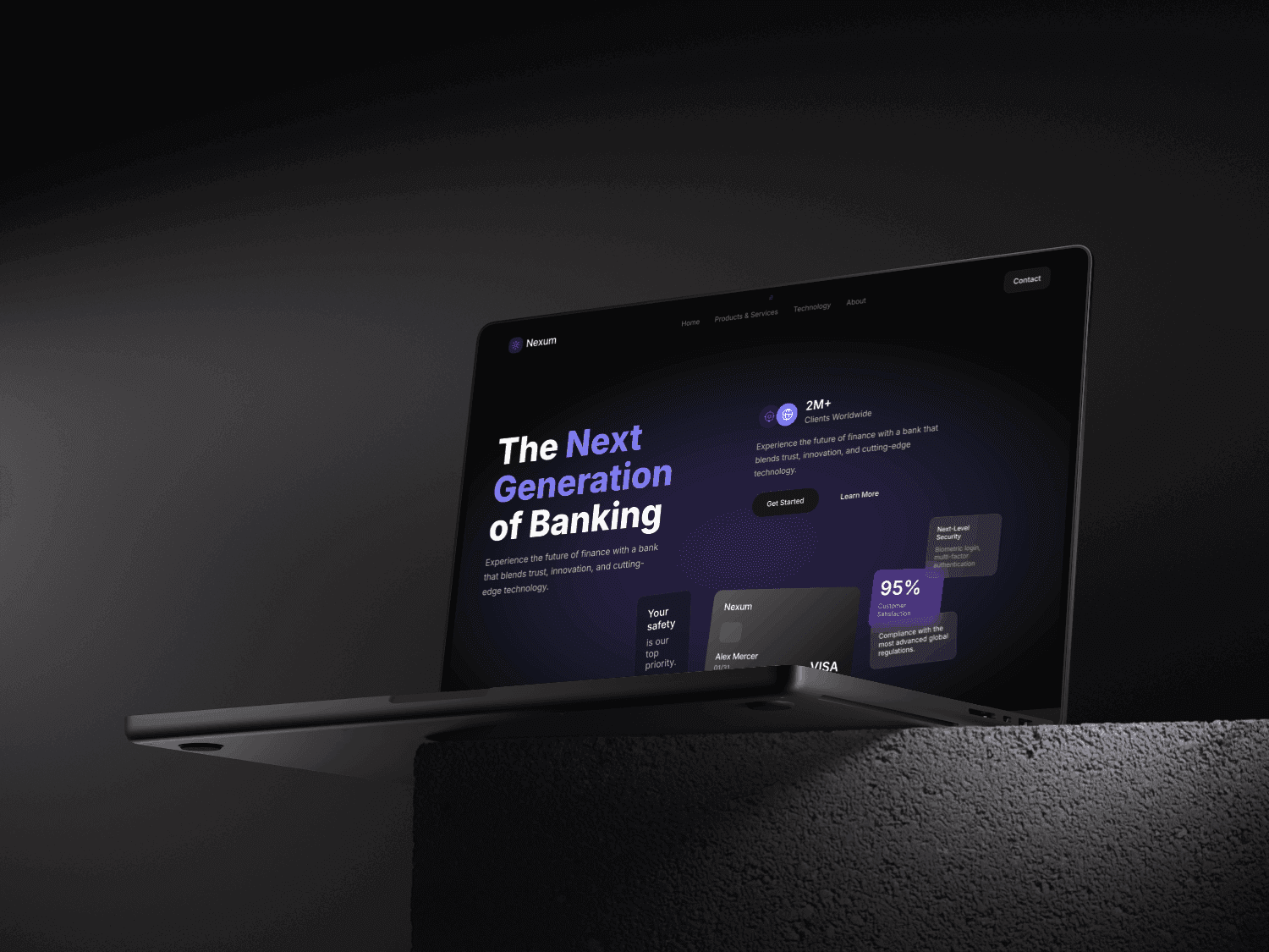 Framer website design for a neobanking platform with financial dashboard interface