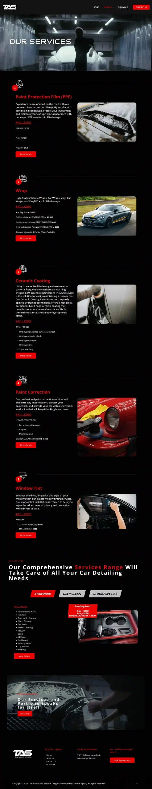 our services page for theautostudio website developed & designed by Dreams Agency Mississauga, Ontario