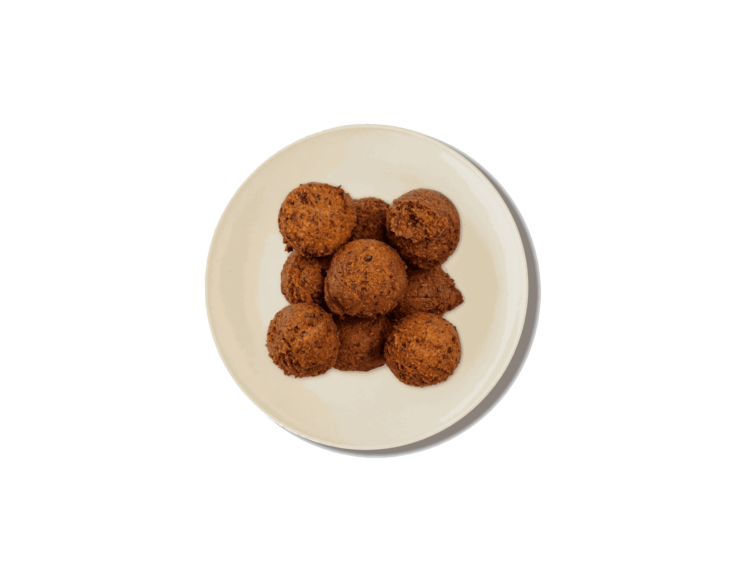 top down shot of a plastic container with falafel balls
