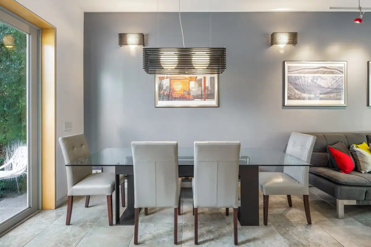 living area of Contra House showcasing modern Key West accommodations with sleek, mid-century design